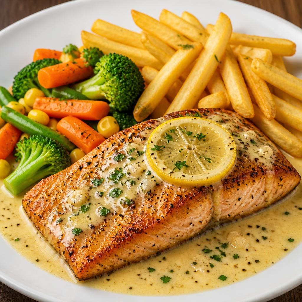 Pan Fried Salmon With French Fries